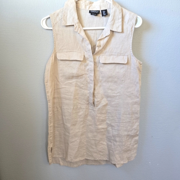 Jones & Co Small Linen Tan Button Tunic Tank - Picture 1 of 5